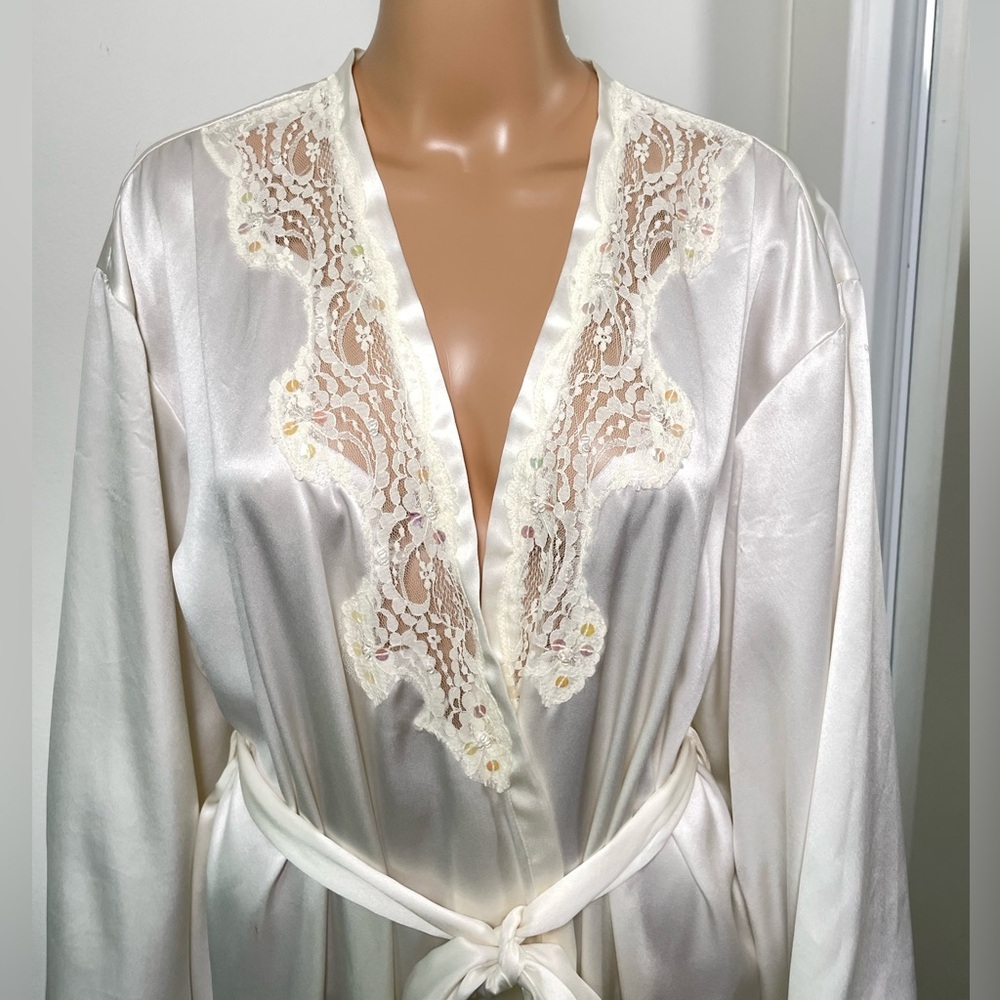 VTG Victorias Secret‎ Silky Sequin Lace Robe Satin Ivory Gold Label Bridal Y2K - Picture 6 of 11